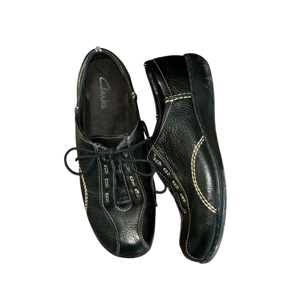 Clarks Black Leather Sneakers Lace Up Shoes‎ Comfort Shoes Women’s Size 9.5